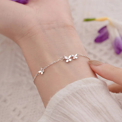 VENTFILLE 925 Silver Diamond-Studded Butterfly Bracelet Women's Fashion Temperament Flower Adjustable Bracelet