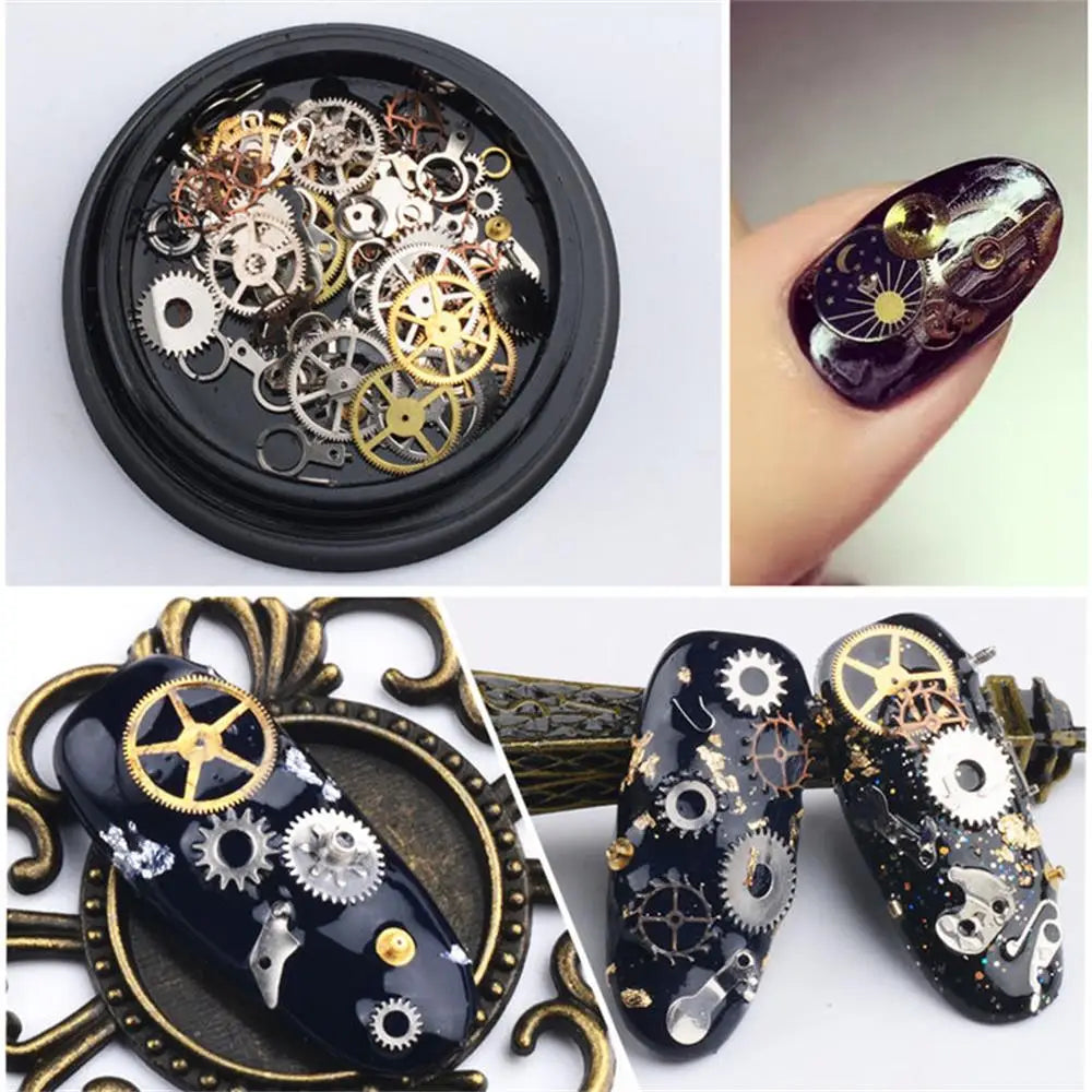 1 Box 3D DIY Steampunk Mechanical Component Gear Gold Nail Art Glitter Sequin Mixed Shape Punk Nail Art Tips Manicure Decoration