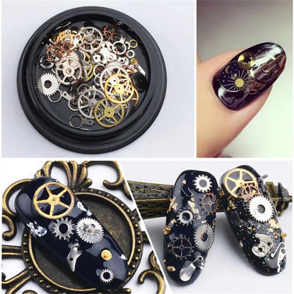 1 Box 3D DIY Steampunk Mechanical Component Gear Gold Nail Art Glitter Sequin Mixed Shape Punk Nail Art Tips Manicure Decoration