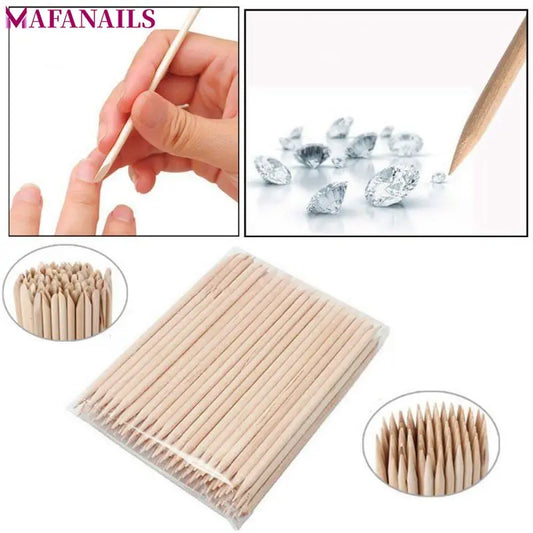 1 Pack 50/100pcs Orange Wood 2-Way Use Nail Art Cuticle Pusher Remover Pedicure Manicure Sticks Tool TRP09 (11.5cm long)