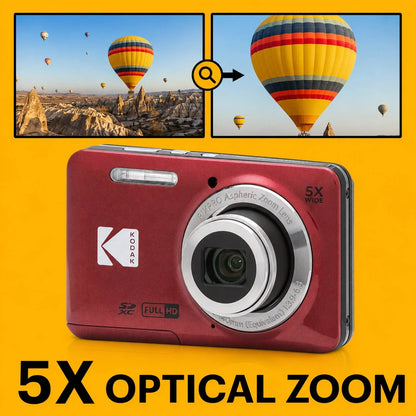KODAK PIXPRO FZ55-RD 16MP Digital Camera 5X Optical Zoom 28mm Wide Angle 1080P Full HD Video 2.7" LCD Vlogging Camera