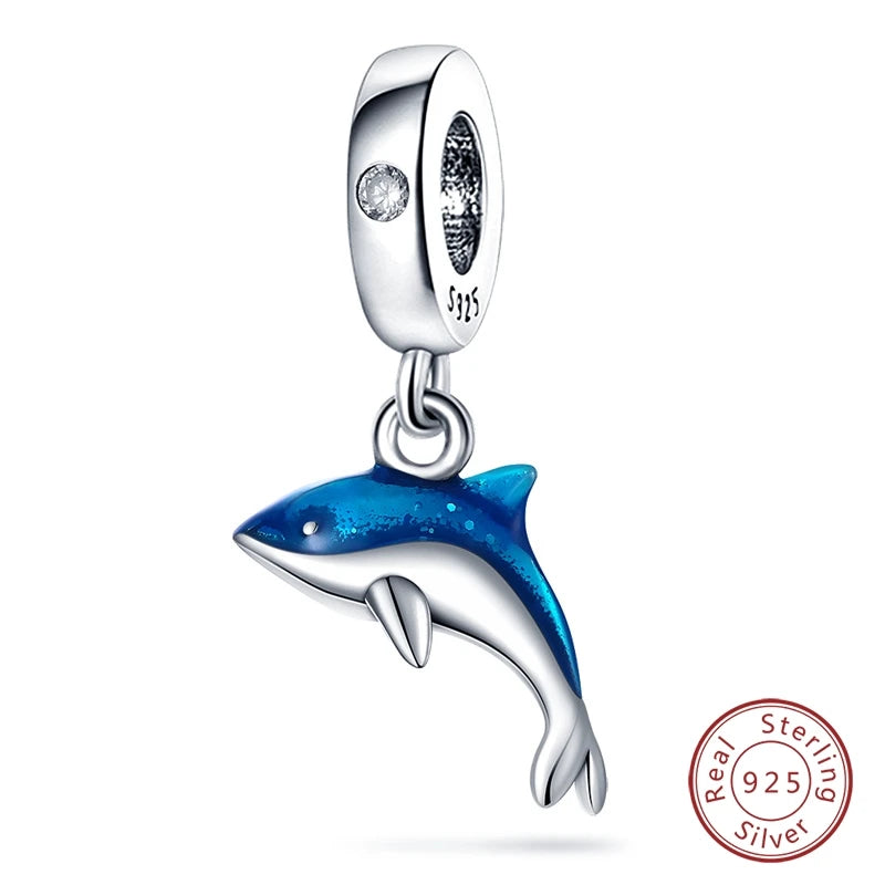 Fit Original 925 Sterling Silver Charms Beads Blue Luminous Whale Shark Seahorse Dolphin Charms For Women Fine DIY Jewelry Gifts