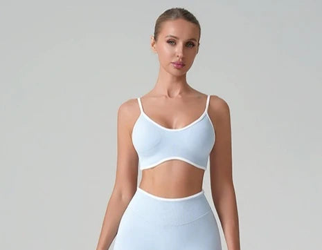 Women Solid Color Gym Sports Bra Summer Yoga Fitness Top Sexy Backless Knit Bra with Chest Cushion Suspender Breathable Bra