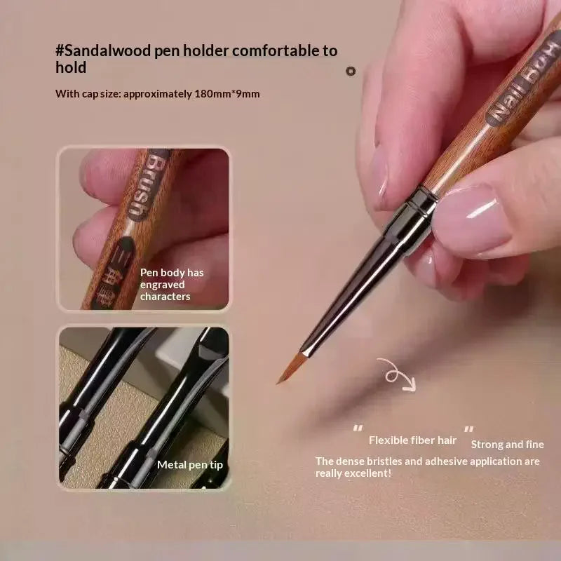 Round Wood Handle Triangular Petal Nail Brush Acrylic Nail Art Liner Brush Stripes Grid Flower Painting Drawing PenManicure Tool