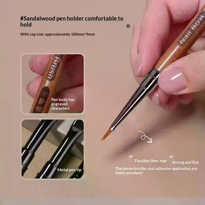 Round Wood Handle Triangular Petal Nail Brush Acrylic Nail Art Liner Brush Stripes Grid Flower Painting Drawing PenManicure Tool