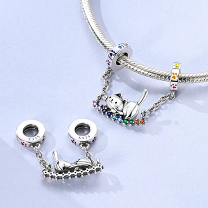 Charms 925 Sterling Silver Dog Cat Paw Print Love Pets Charms Beads Fit Original Bracelets Necklaces Pendant Women DIY Jewelry