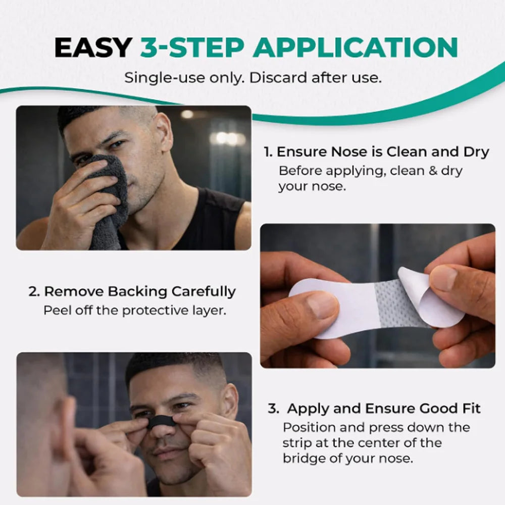 SERLAVEXA Nasal Strips 60PCS Black Self Adhesive Nose Patches for Comfortable Breathing During Sleep Sports and Travel