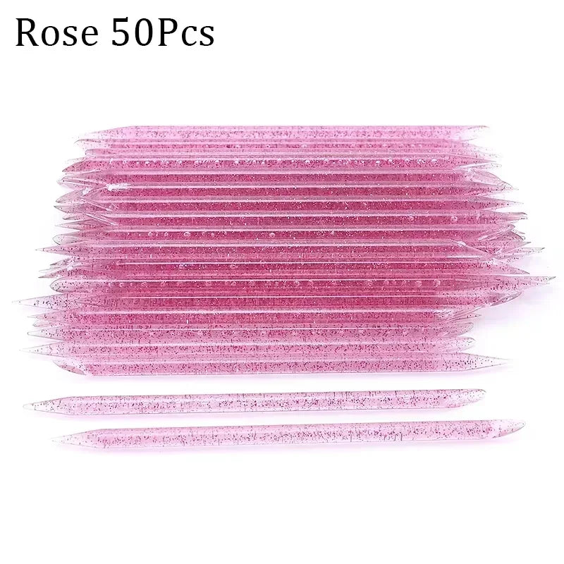 50/100pcs Reusable Double-Ended Crystal Cuticle Pusher – Professional Nail Art Tool for Cuticle Removal & Manicure Accessories