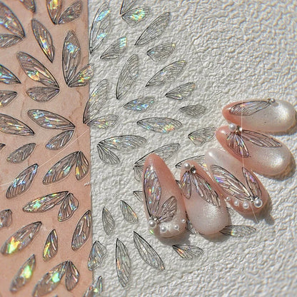 Shiny Laser Black Translucent Butterfly Dragonfly Insects Wings 3D Jelly Nail Art Sticker Angel Pearl Rhinestone Manicure Decals
