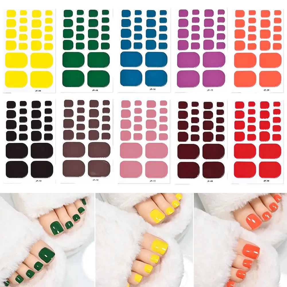22tips Solid Bake Free Gel Toe Nail Strips Naked Color Stickers Pedicure Pink DIY Adhesive Nail Red Black Gel Manicure Poli O9R5