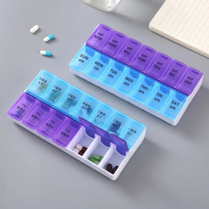 Portable Travel Pocket Size Weekly 14 Grids Pill Organizer Medicine Storage Container For Vitamin Tablets Daily Supplement Accessory
