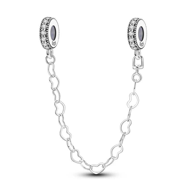 Safety Chain Charms Fit Original 925 Sterling Silver Charms Beads Moon Star Butterfly Heart Safety Chain For Women Jewelry Gifts