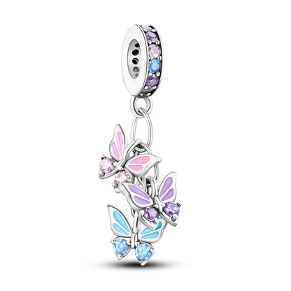 925 Silver Rainbow Flower Dragonfly Charms Dangle Charm Animal Bead Fit Original Bracelet Jewelry DIY