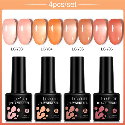LILYCUTE 4/5Pcs/Set 7ML Nude Pink Gel Nail Polish and Translucent Jelly Nail Art Gel Semi Permanent Soak Off Design Manicure Set