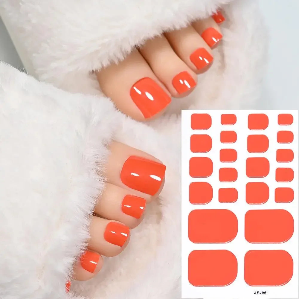 22tips Solid Bake Free Gel Toe Nail Strips Naked Color Stickers Pedicure Pink DIY Adhesive Nail Red Black Gel Manicure Poli O9R5