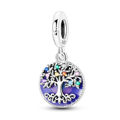 New 925 Sterling Silver Charms Beads Pendants Colorful Tree of Life Cosmic Starry Sky Charms For Women Bracelet DIY Jewelry Gift