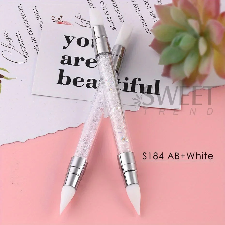 Beechip 2pcs Double Head Silicone Nail Art Pen Carving Flower Sculpting Pen Adjustable Glue Stick Embossing Brush