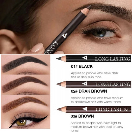 1/2Pcs Long Lasting Black Brown Eyebrow & Eyeliner Pencil Waterproof Sweat Proof Halo Proof Wooden Pole Liner Cosmetic Pen