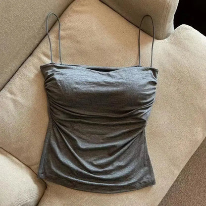 Y2K Sexy Tank Tops Women Spaghetti Strap Crop Top With Bra Bodycon Sleeveless Cami Tube Top Basic Camisole Tees Korean Clothes