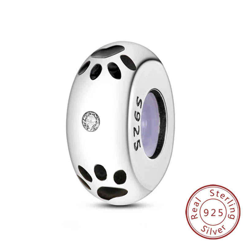 Charms 925 Sterling Silver Dog Cat Paw Print Love Pets Charms Beads Fit Original Bracelets Necklaces Pendant Women DIY Jewelry