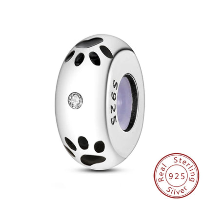 Charms 925 Sterling Silver Dog Cat Paw Print Love Pets Charms Beads Fit Original Bracelets Necklaces Pendant Women DIY Jewelry