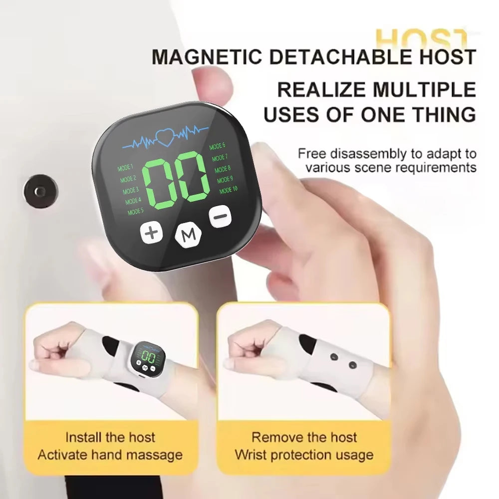 EMS Electric Hand Wrist Massager 10 Mode Vibration Massage 29 Levels Massage Hands Rechargeable Wrist Brace Protector Wrap
