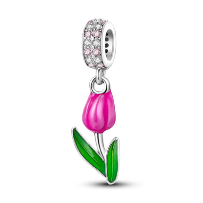 925 Silver Rainbow Flower Dragonfly Charms Dangle Charm Animal Bead Fit Original Bracelet Jewelry DIY