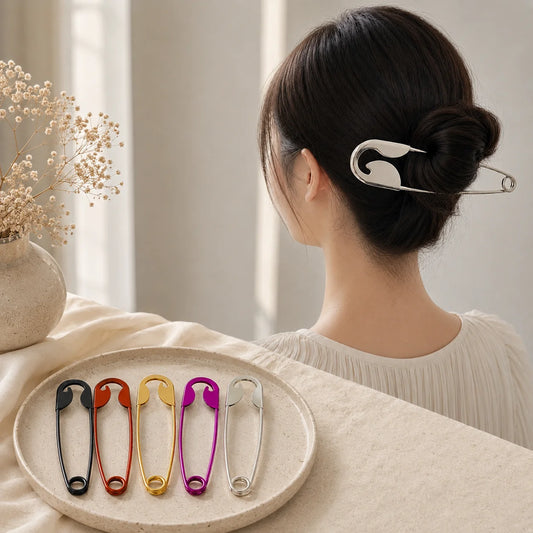 Alloy Safety Pin Hair Clip for Women Girls Metal Barrette Bun Holder Non Slip Hair Stick Clip Fashion Hair Accessories Daily Use