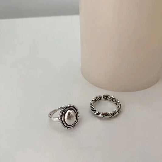 925 Sterling Silver Rings for Couples Vintage Twist Design round Geometric Thai Silver Fashion Jewelry Accessory