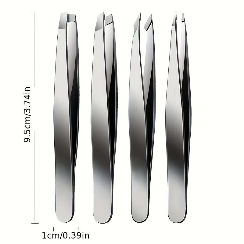 4pcs Professional Tweezers Set Perfect For Eyebrow Hair Removal Splinter & Ingrown Hair Removal & More With Storage Bag & For Me