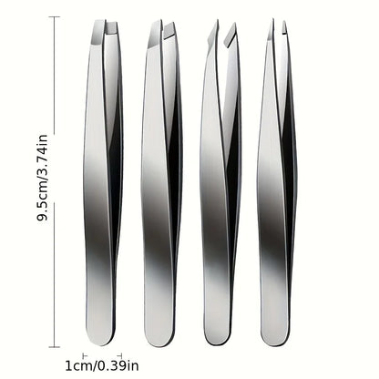 4pcs Professional Tweezers Set Perfect For Eyebrow Hair Removal Splinter & Ingrown Hair Removal & More With Storage Bag & For Me