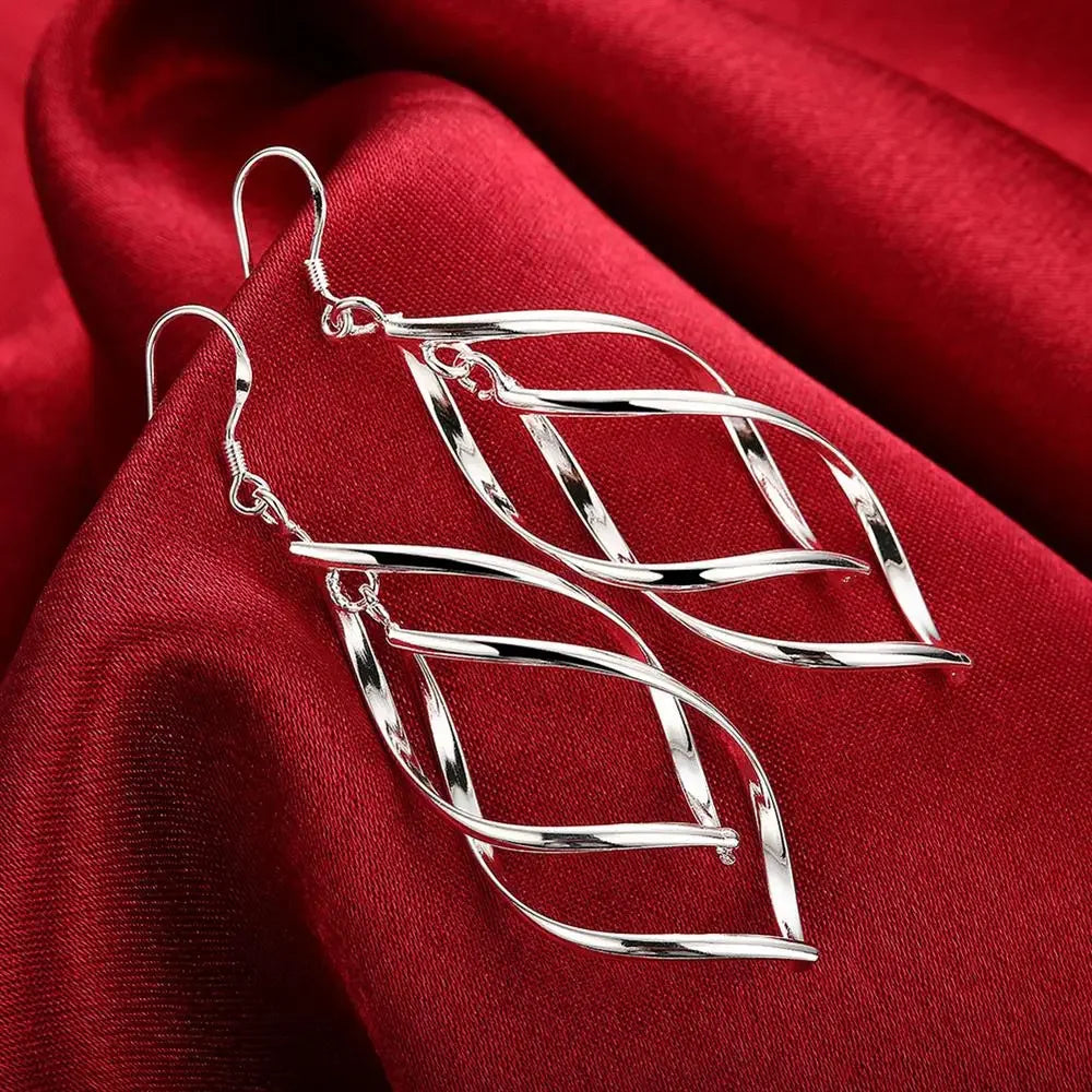 Fine High Quality Silver Color Earrings Fashion Jewelry Elegant Woman  Hanging Drop Long Wedding Christmas Gifts
