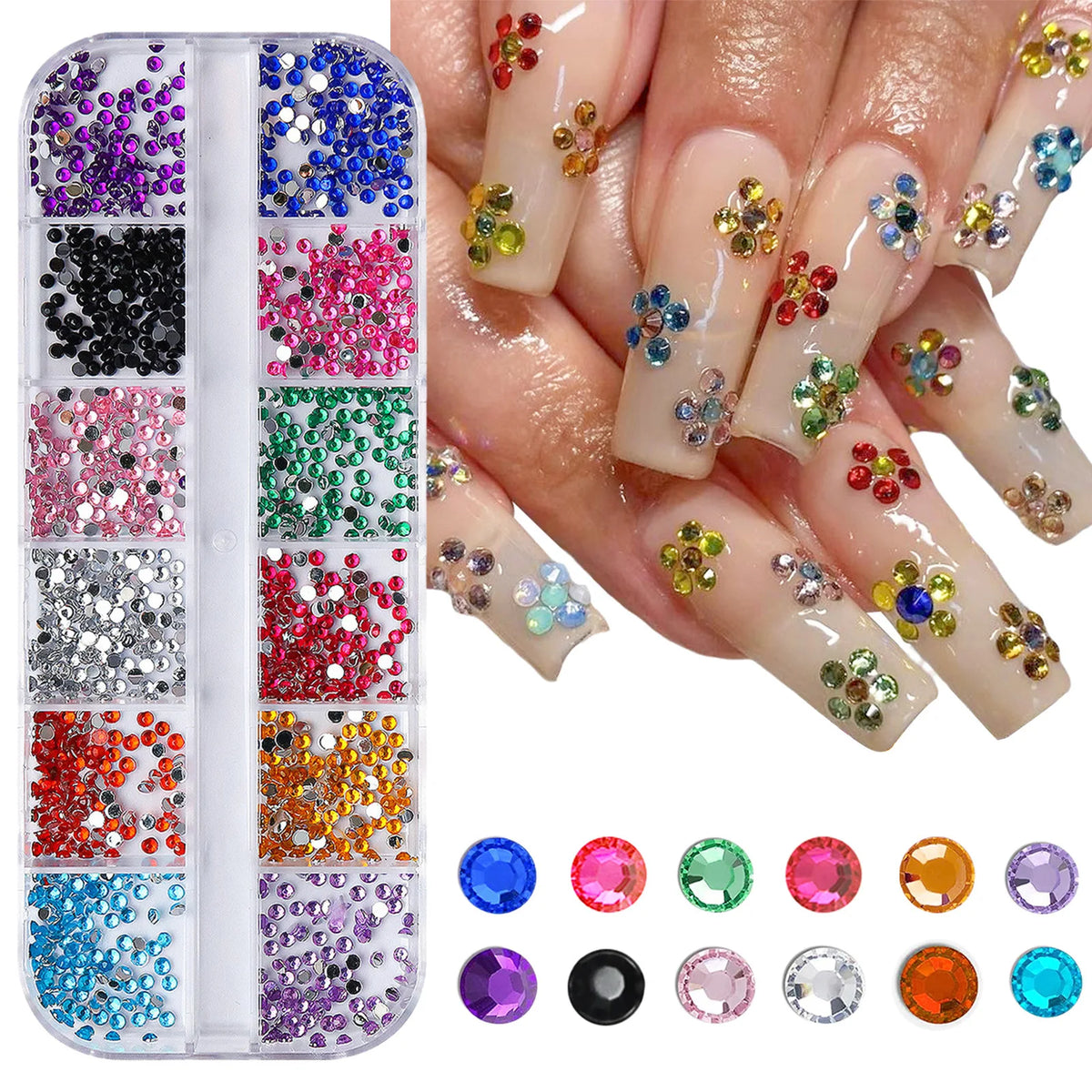 Boxed 3D Flat Back Nail Rhinestones Nail Gems Glass AB & Clear Crystal Rhinestones Kit Nail Art Charms DIY Manicure Accessories