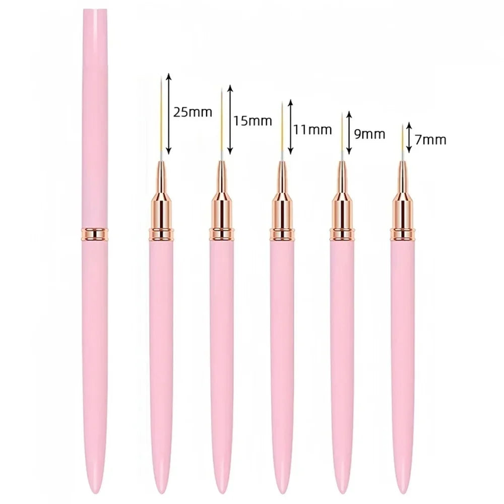 5Pcs Professional Nail Art Liner Striping Brush Nail Design Pen Ultra-thin Line Detail Drawing Painting Brush Manicure Pen Tools
