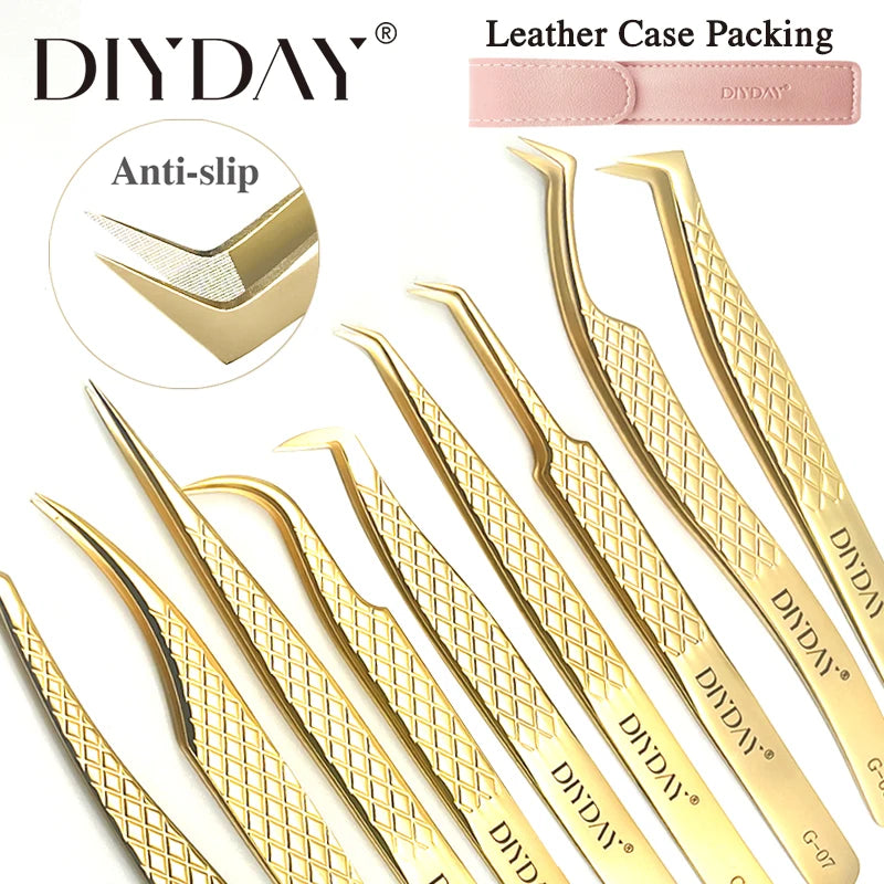 DIYDAY Anti-slip Eyelash Extension Tweezers Stainless Steel Fiber Tip Lashe Tweezer Precision Makeup Tool for Professional Use