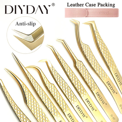 DIYDAY Anti-slip Eyelash Extension Tweezers Stainless Steel Fiber Tip Lashe Tweezer Precision Makeup Tool for Professional Use