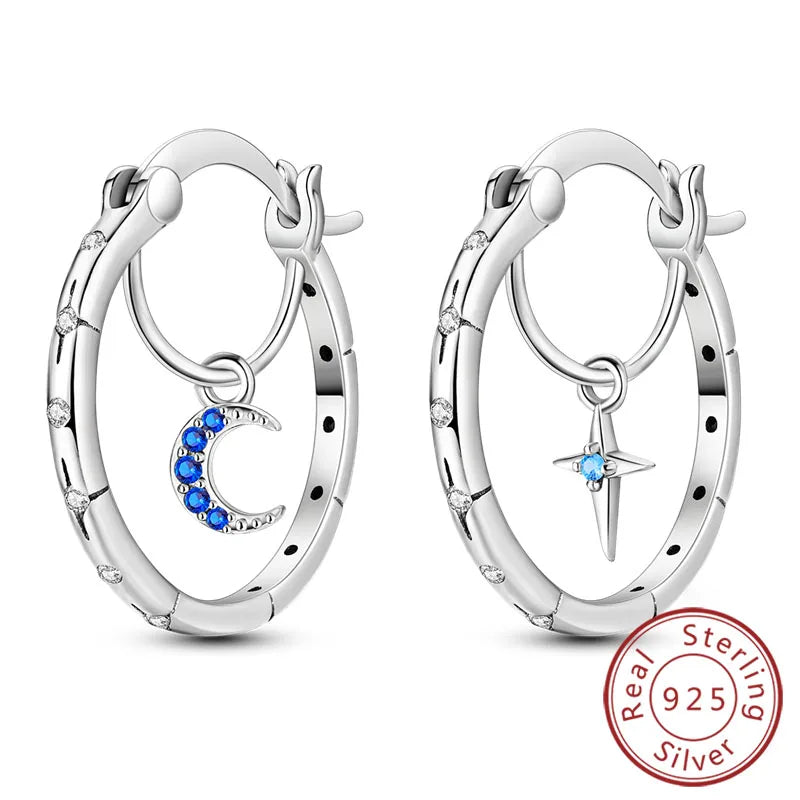 New 925 Sterling Silver Hoop Earrings Star Moon Stud Drop Earrings For Woman Party Wedding Accessories Fashion Jewelry Gift