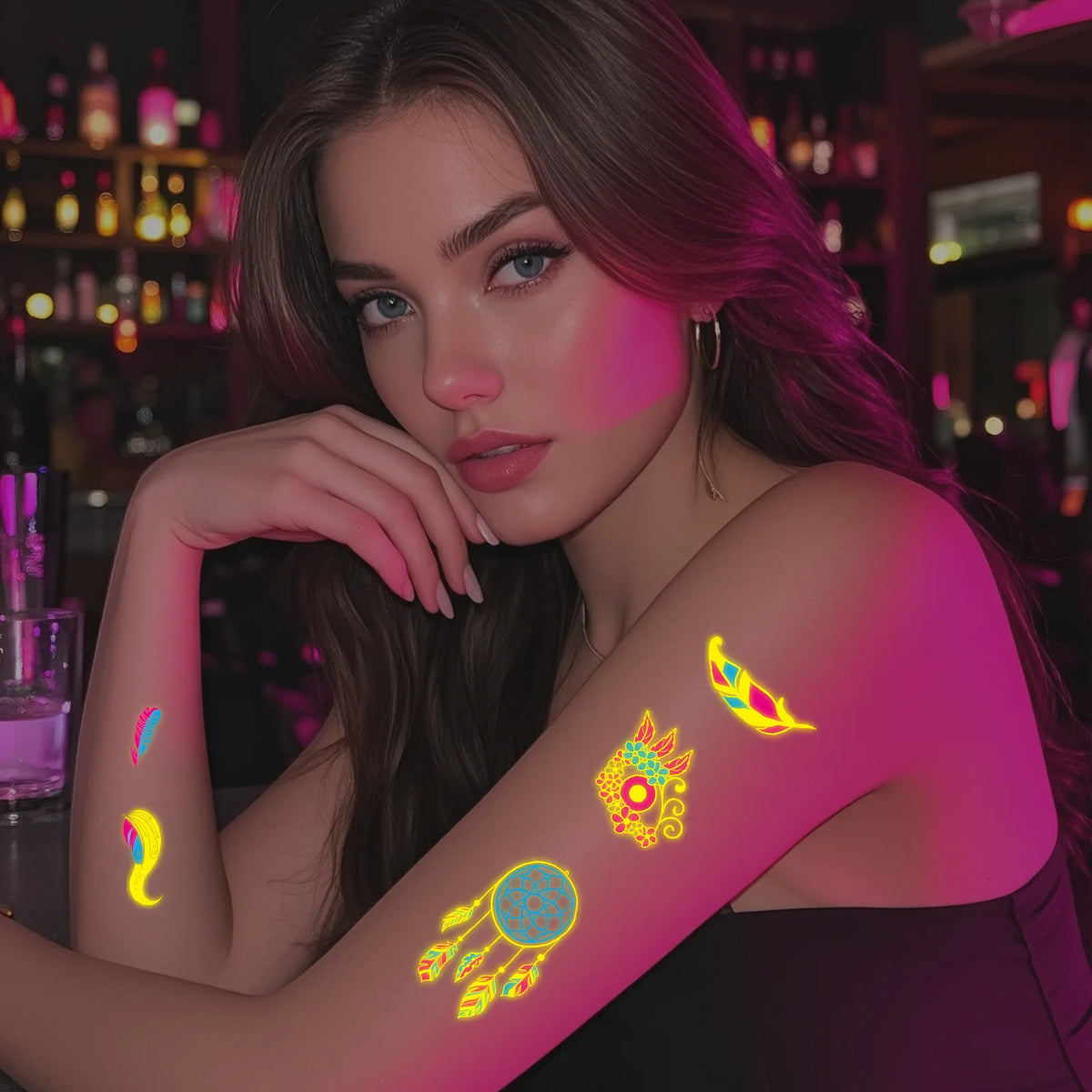 Halloween Luminous Temporary Tattoos Stickers UV Glow Fluorescent in the Dark For Body Face Tattoo Stickers Party Accessorie