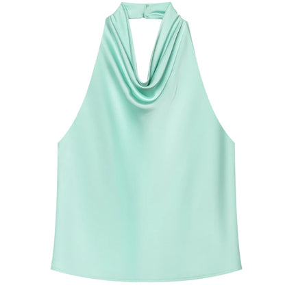 HXAO Top Women Halter Satin Women Tops Backless Corset Top Vest Yellow Pink Black Summer Elegant Sexy Tops Tank Vestidos
