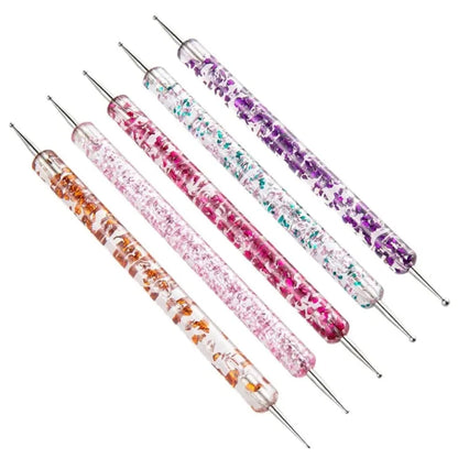 5Pcs/set Portable Nail Art Dotting Pen Crystal Beads Handle Dual-ended Drawing Painting Rhinestones Gems Pens Manicure Tools