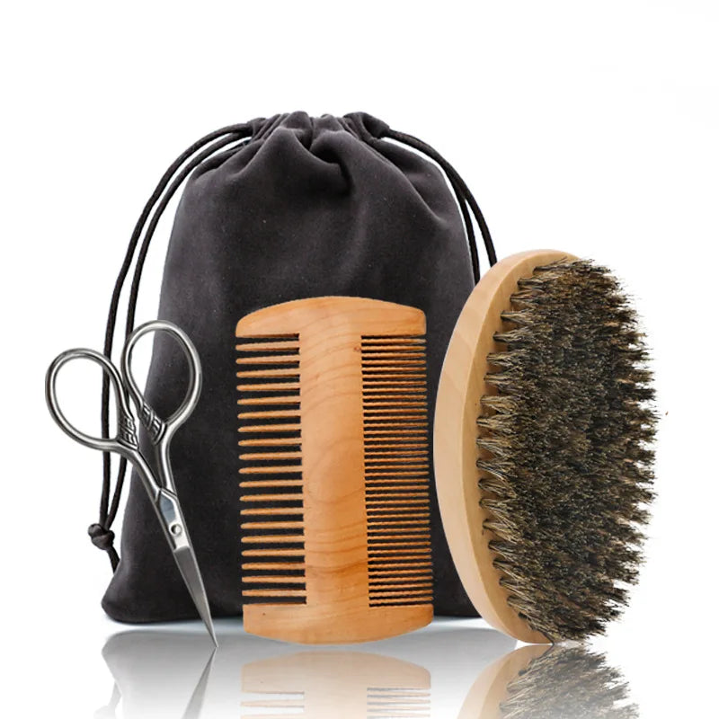 Men's Shaving Brush Set Boar Bristle Portable Barber Natural Beard Brush for Facial Cleaning Styling Tool Wholesale