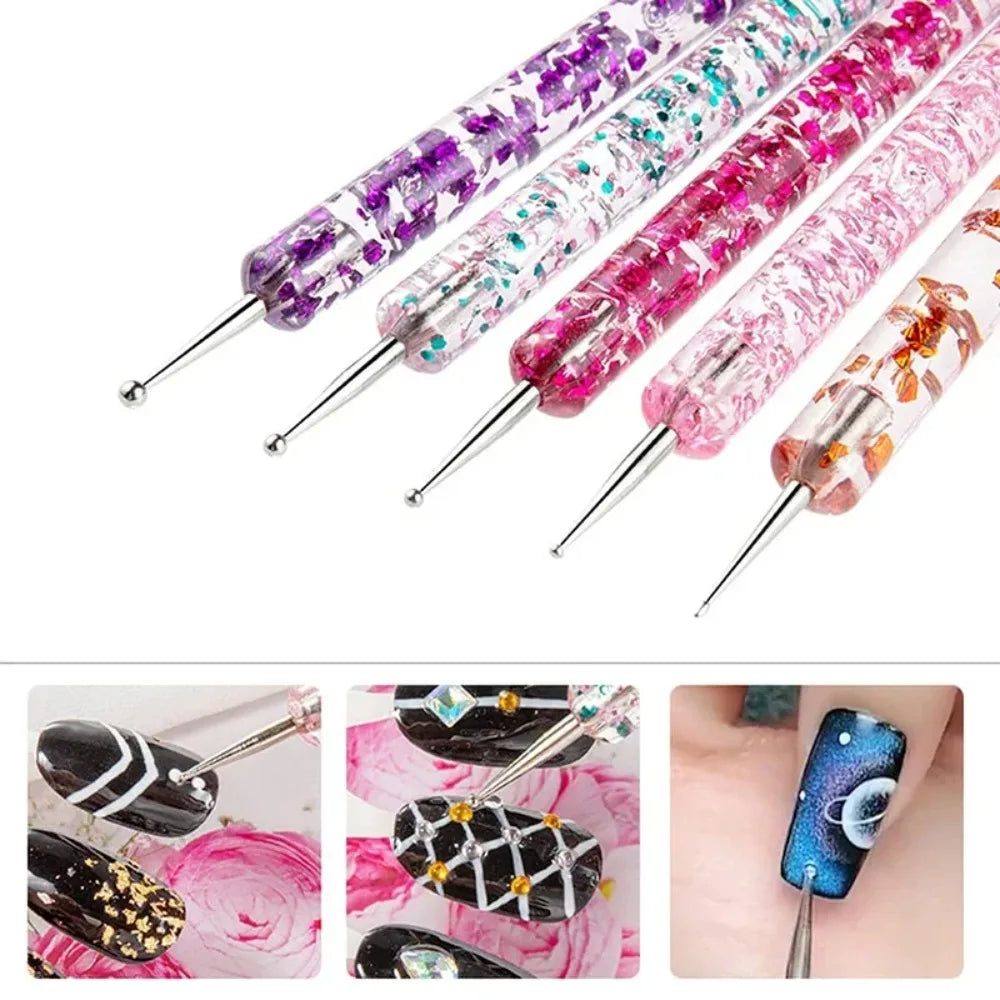 5Pcs/set Portable Nail Art Dotting Pen Crystal Beads Handle Dual-ended Drawing Painting Rhinestones Gems Pens Manicure Tools