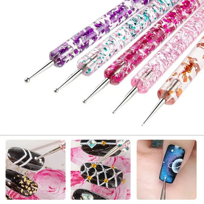 5Pcs/set Portable Nail Art Dotting Pen Crystal Beads Handle Dual-ended Drawing Painting Rhinestones Gems Pens Manicure Tools