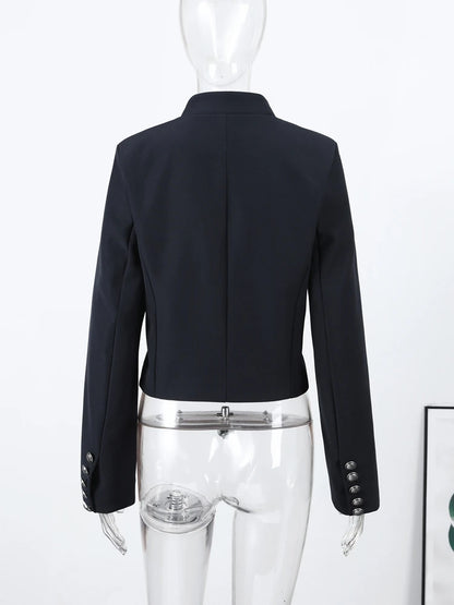 Chic Women's Cropped Jacket Stand Collar Single Breasted Long Sleeve Female Coat 2026 Spring Slim Fashion Solid Lady Outwear