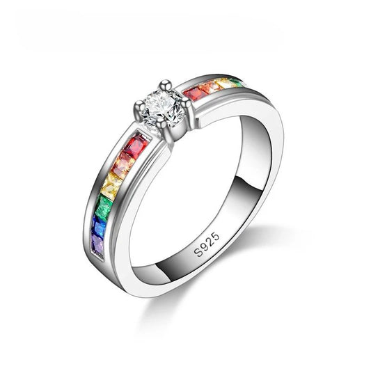 Color Rainbow Cubic Zircon Rings For Women Wedding Lovely Engagement Proposal Ring Accessory