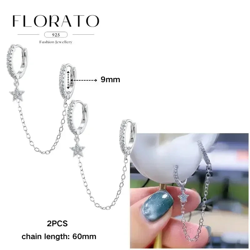 FLORATO 925 Sterling Silver Earrings Chain Tassel Pendant Earrings Zircon Silver Earrings for Women Trend Luxury Wedding Jewelry