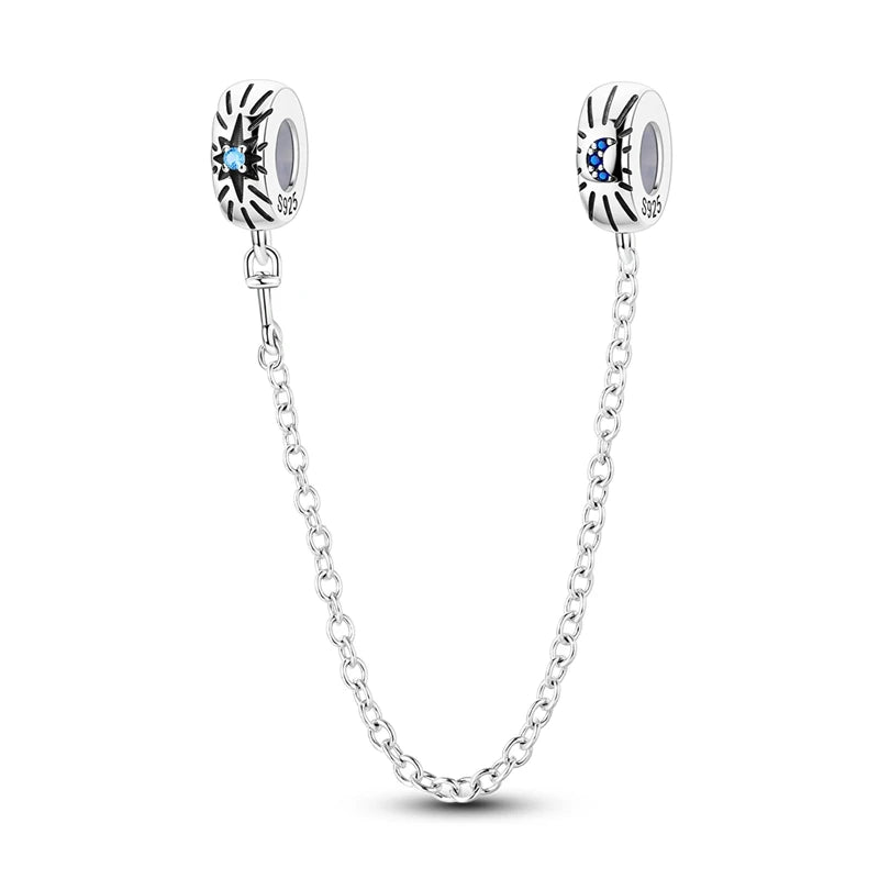 Safety Chain Charms Fit Original 925 Sterling Silver Charms Beads Moon Star Butterfly Heart Safety Chain For Women Jewelry Gifts