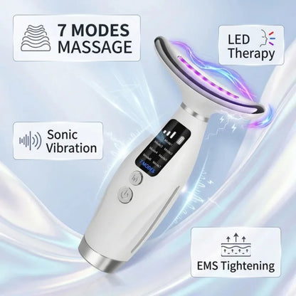 Neck Face Lifting Massager 7 Colors Light LED Photon Therapy Skin Tighten Wrinkle Remove Heating Vibration Massage Beauty Device