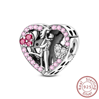 Original 925 Sterling Silver Heart Love Charms Beads Pendant Fit Original Bracelet Necklace DIY Charms Women Man Jewelry Gift