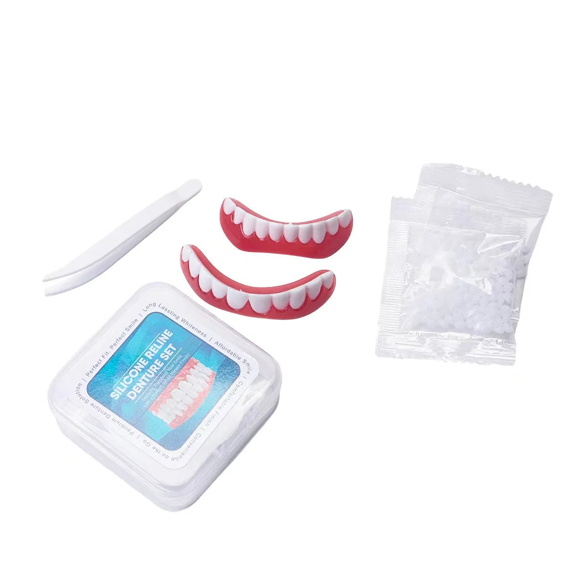 Cosmetic False Teeth Set, Silicone Reline Temporary Dentures, Upper Lower Snap On Veneers for Instant Confident Smile